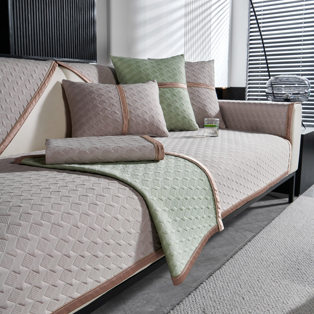 Geometric 3D Sofa Cover, Non-Slip Couch Protector for Seat, Backrest & Armrest