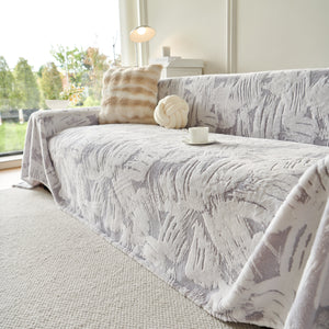 Plush Faux Fur Warm Sofa Cover with Waves Jacquard Textured Throw Blankets for Couch