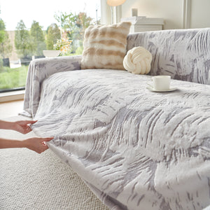 Plush Faux Fur Warm Sofa Cover with Waves Jacquard Textured Throw Blankets for Couch