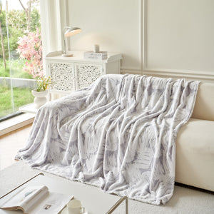 Plush Faux Fur Warm Sofa Cover with Waves Jacquard Textured Throw Blankets for Couch