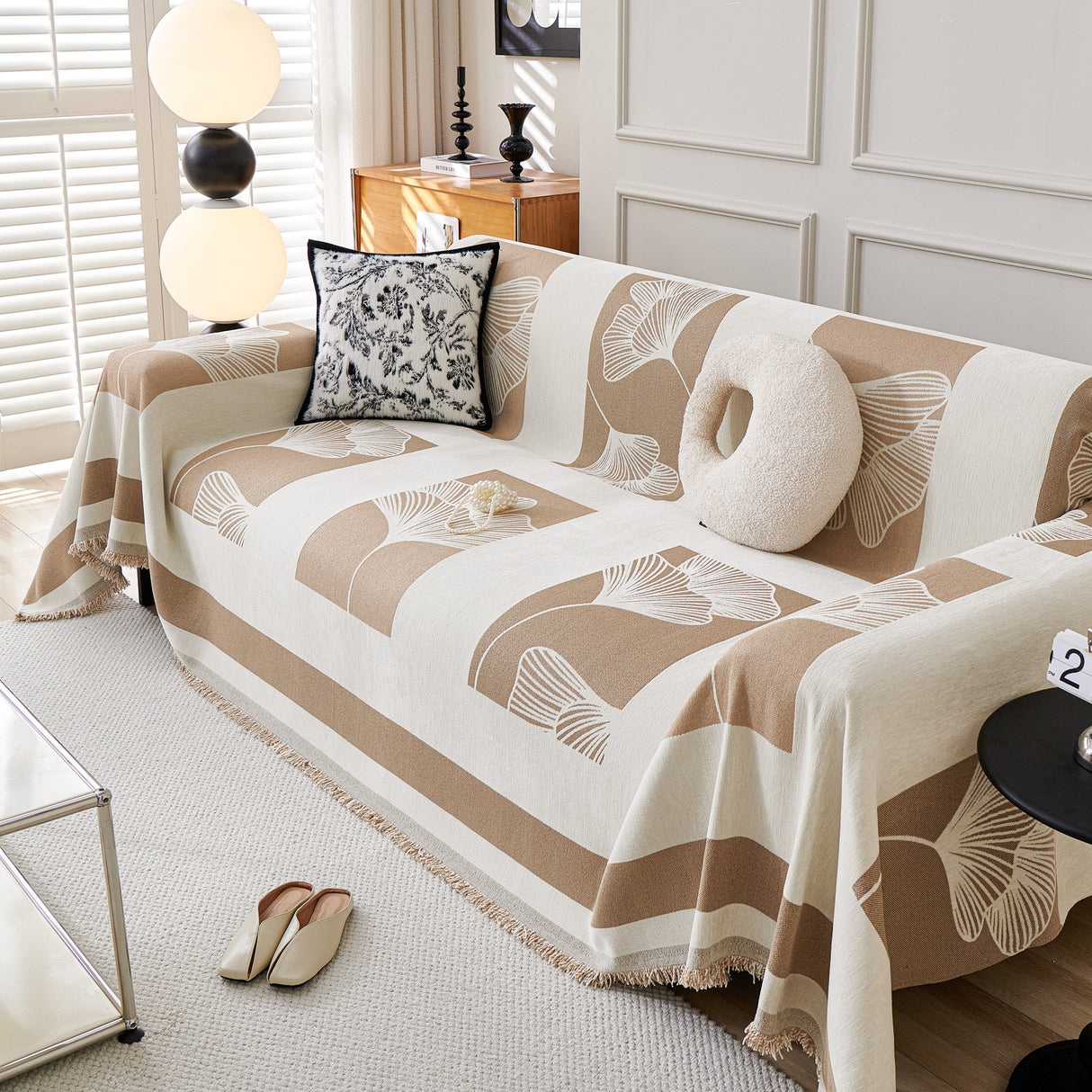 Reversible Ginkgo Leaf Furniture Slipcovers for Sofas Scratch Resistant Sectional Sofa Throw Covers