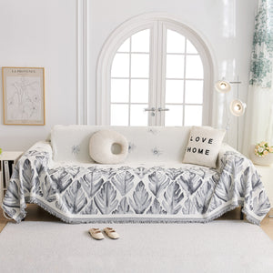 Soft Woven Leaf Couch Blanket, Pet-friendly Sectional Sofa Slipcover For Cats Dogs