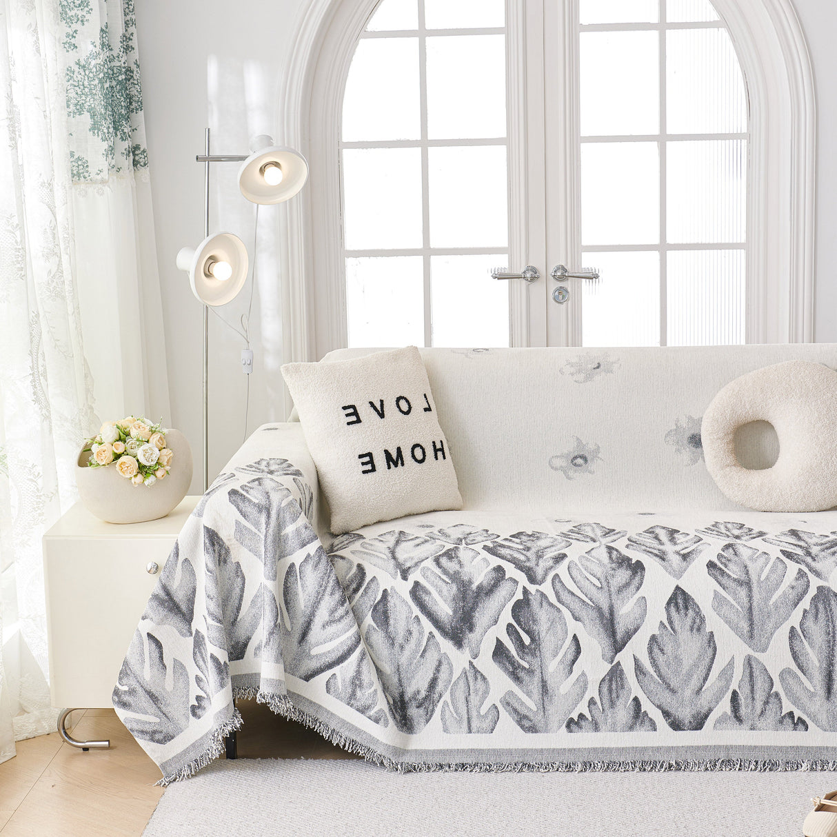 Soft Woven Leaf Couch Blanket, Pet-friendly Sectional Sofa Slipcover For Cats Dogs