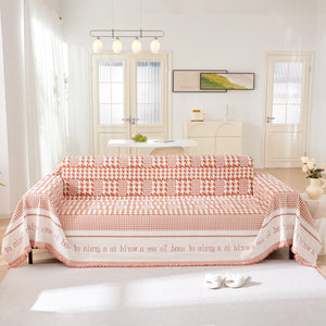 Chenille Houndstooth Couch Cover, Chaise Lounge Blanket Cover, Sectional Couch Scratch Protector