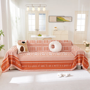Chenille Houndstooth Couch Cover, Chaise Lounge Blanket Cover, Sectional Couch Scratch Protector
