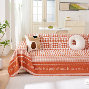 Chenille Houndstooth Couch Cover, Chaise Lounge Blanket Cover, Sectional Couch Scratch Protector