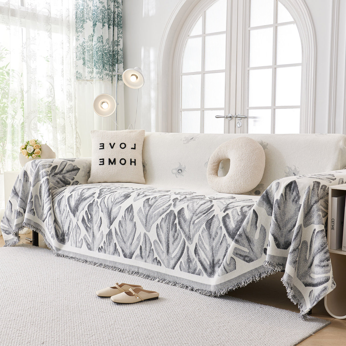 Soft Woven Leaf Couch Blanket, Pet-friendly Sectional Sofa Slipcover For Cats Dogs