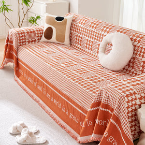 Chenille Houndstooth Couch Cover, Chaise Lounge Blanket Cover, Sectional Couch Scratch Protector