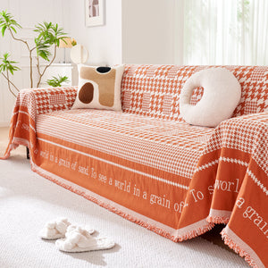 Chenille Houndstooth Couch Cover, Chaise Lounge Blanket Cover, Sectional Couch Scratch Protector