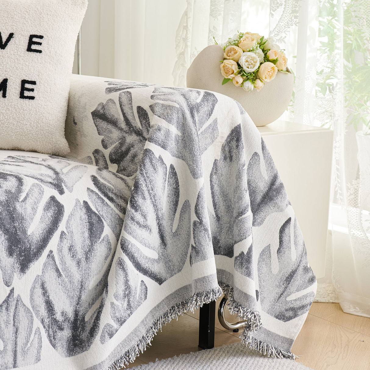 Soft Woven Leaf Couch Blanket, Pet-friendly Sectional Sofa Slipcover For Cats Dogs