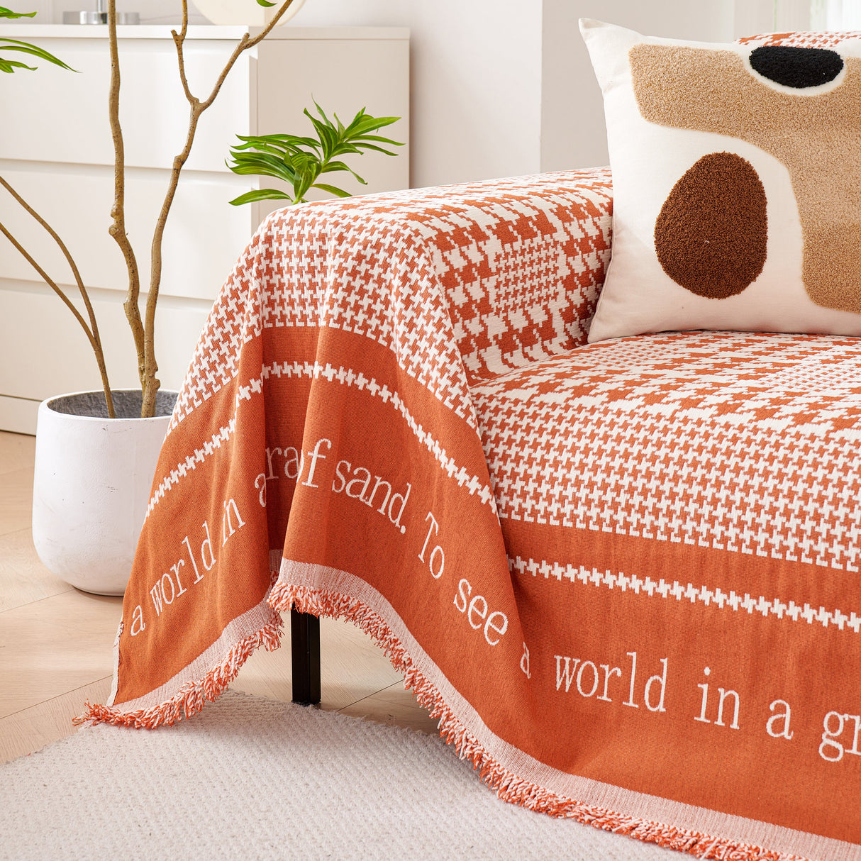 Chenille Houndstooth Couch Cover, Chaise Lounge Blanket Cover, Sectional Couch Scratch Protector