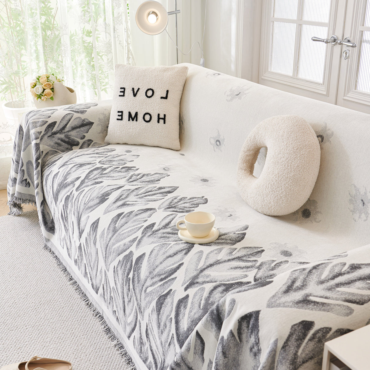 Soft Woven Leaf Couch Blanket, Pet-friendly Sectional Sofa Slipcover For Cats Dogs