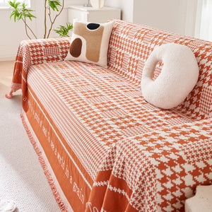 Chenille Houndstooth Couch Cover, Chaise Lounge Blanket Cover, Sectional Couch Scratch Protector