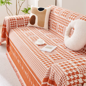 Chenille Houndstooth Couch Cover, Chaise Lounge Blanket Cover, Sectional Couch Scratch Protector