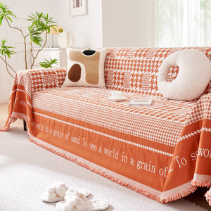 Chenille Houndstooth Couch Cover, Chaise Lounge Blanket Cover, Sectional Couch Scratch Protector
