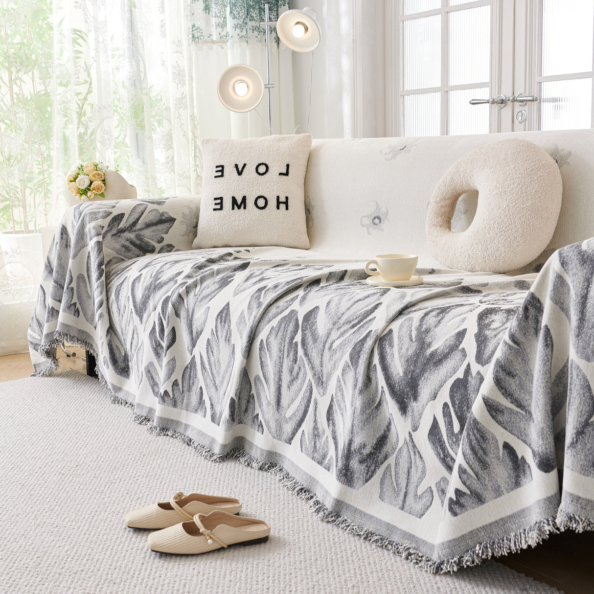 Soft Woven Leaf Couch Blanket, Pet-friendly Sectional Sofa Slipcover For Cats Dogs