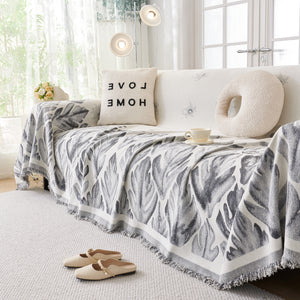 Soft Woven Leaf Couch Blanket, Pet-friendly Sectional Sofa Slipcover For Cats Dogs