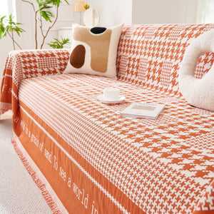 Chenille Houndstooth Couch Cover, Chaise Lounge Blanket Cover, Sectional Couch Scratch Protector