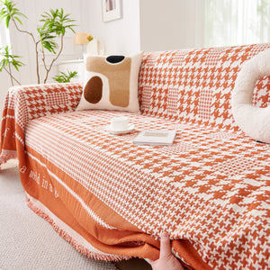 Chenille Houndstooth Couch Cover, Chaise Lounge Blanket Cover, Sectional Couch Scratch Protector