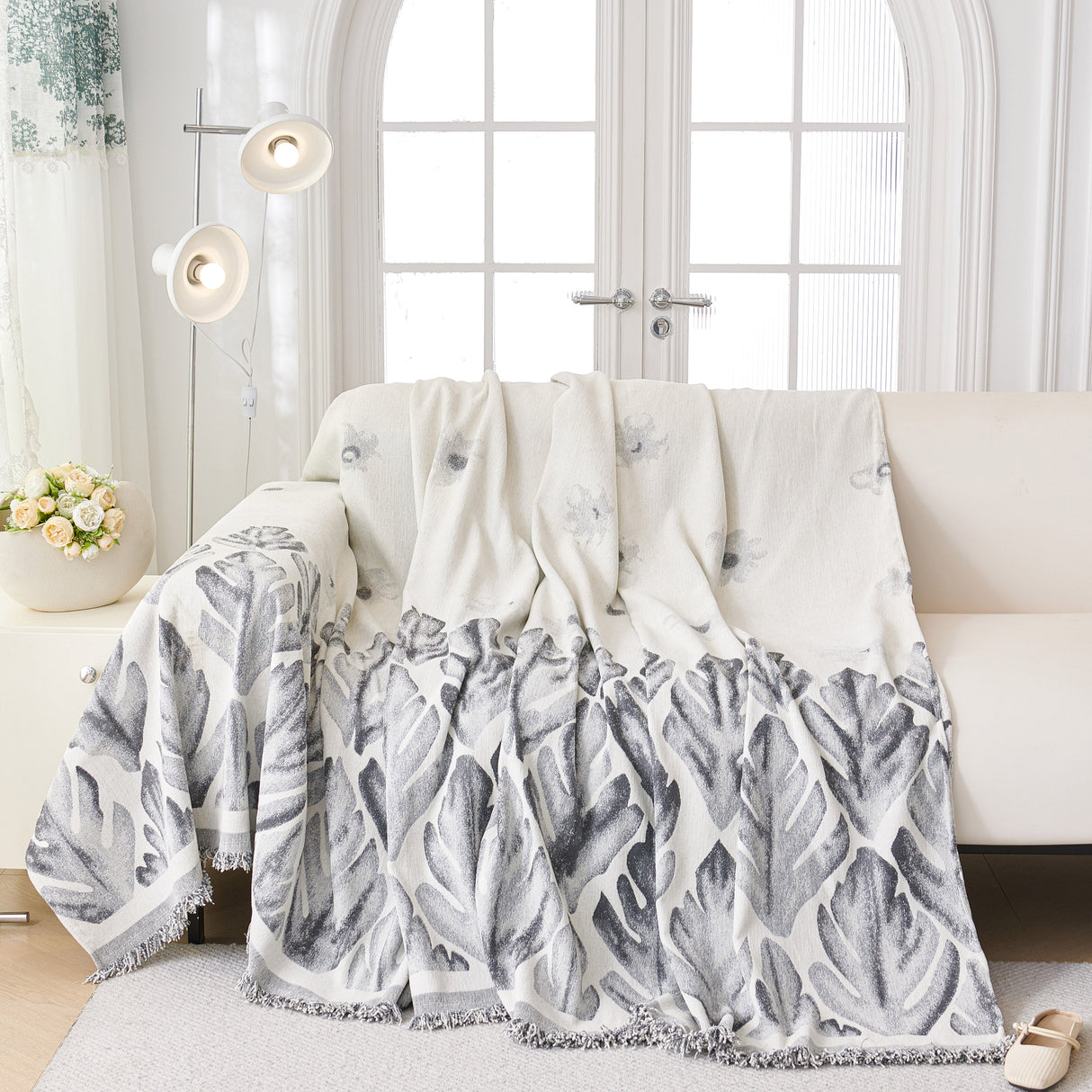 Soft Woven Leaf Couch Blanket, Pet-friendly Sectional Sofa Slipcover For Cats Dogs