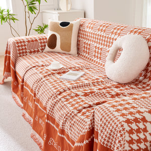 Chenille Houndstooth Couch Cover, Chaise Lounge Blanket Cover, Sectional Couch Scratch Protector