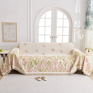 Soft Woven Leaf Couch Blanket, Pet-friendly Sectional Sofa Slipcover For Cats Dogs