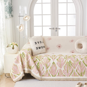 Soft Woven Leaf Couch Blanket, Pet-friendly Sectional Sofa Slipcover For Cats Dogs