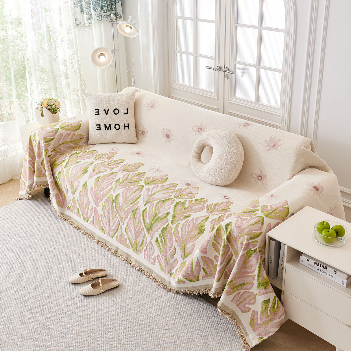 Soft Woven Leaf Couch Blanket, Pet-friendly Sectional Sofa Slipcover For Cats Dogs