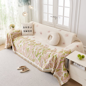 Soft Woven Leaf Couch Blanket, Pet-friendly Sectional Sofa Slipcover For Cats Dogs