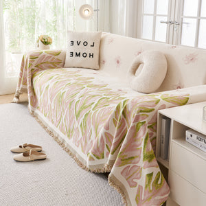 Soft Woven Leaf Couch Blanket, Pet-friendly Sectional Sofa Slipcover For Cats Dogs