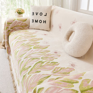 Soft Woven Leaf Couch Blanket, Pet-friendly Sectional Sofa Slipcover For Cats Dogs