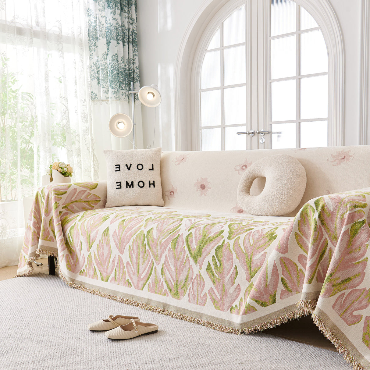 Soft Woven Leaf Couch Blanket, Pet-friendly Sectional Sofa Slipcover For Cats Dogs