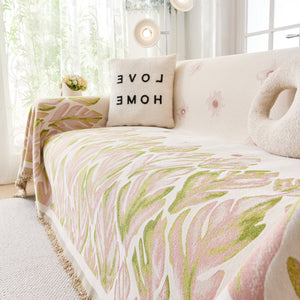 Soft Woven Leaf Couch Blanket, Pet-friendly Sectional Sofa Slipcover For Cats Dogs