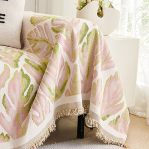 Soft Woven Leaf Couch Blanket, Pet-friendly Sectional Sofa Slipcover For Cats Dogs