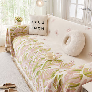 Soft Woven Leaf Couch Blanket, Pet-friendly Sectional Sofa Slipcover For Cats Dogs