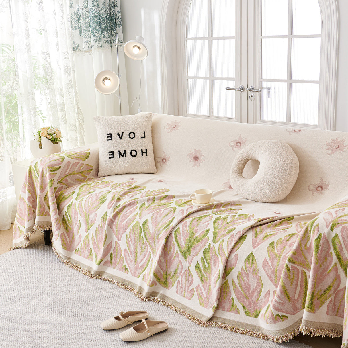 Soft Woven Leaf Couch Blanket, Pet-friendly Sectional Sofa Slipcover For Cats Dogs