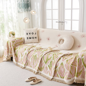Soft Woven Leaf Couch Blanket, Pet-friendly Sectional Sofa Slipcover For Cats Dogs