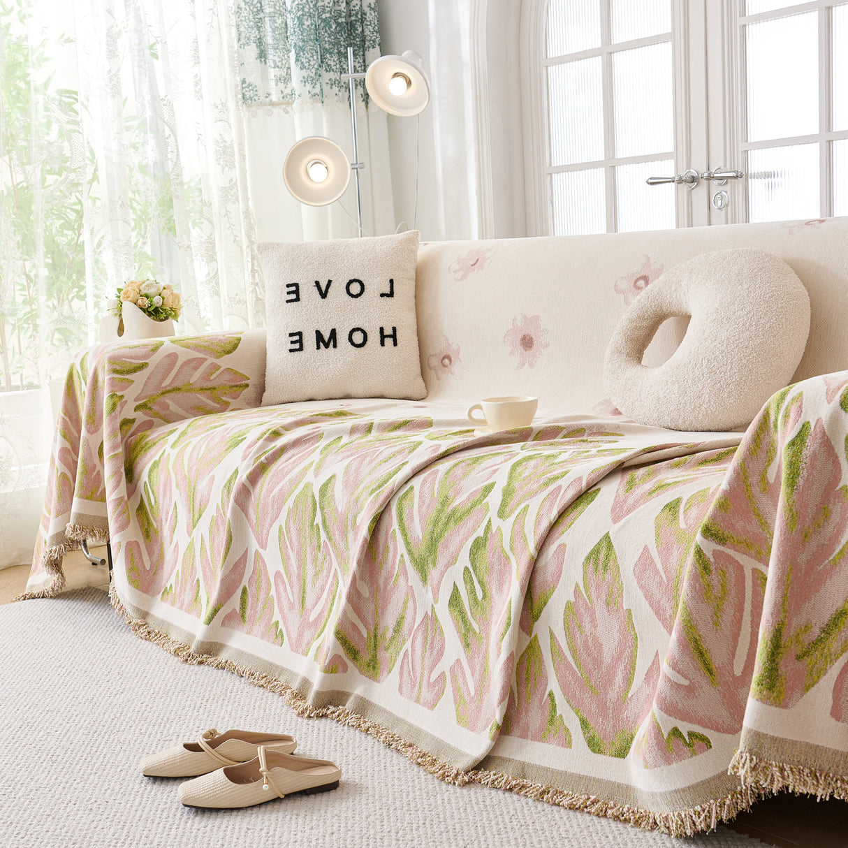 Soft Woven Leaf Couch Blanket, Pet-friendly Sectional Sofa Slipcover For Cats Dogs