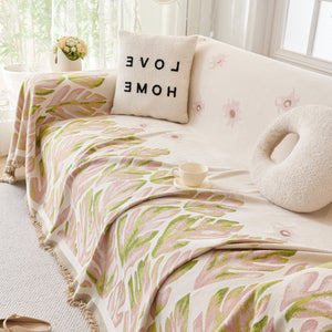Soft Woven Leaf Couch Blanket, Pet-friendly Sectional Sofa Slipcover For Cats Dogs