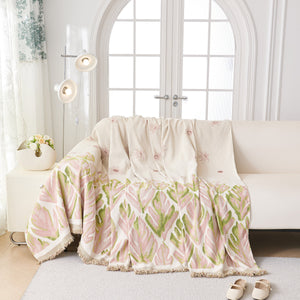 Soft Woven Leaf Couch Blanket, Pet-friendly Sectional Sofa Slipcover For Cats Dogs