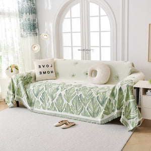 Soft Woven Leaf Couch Blanket, Pet-friendly Sectional Sofa Slipcover For Cats Dogs