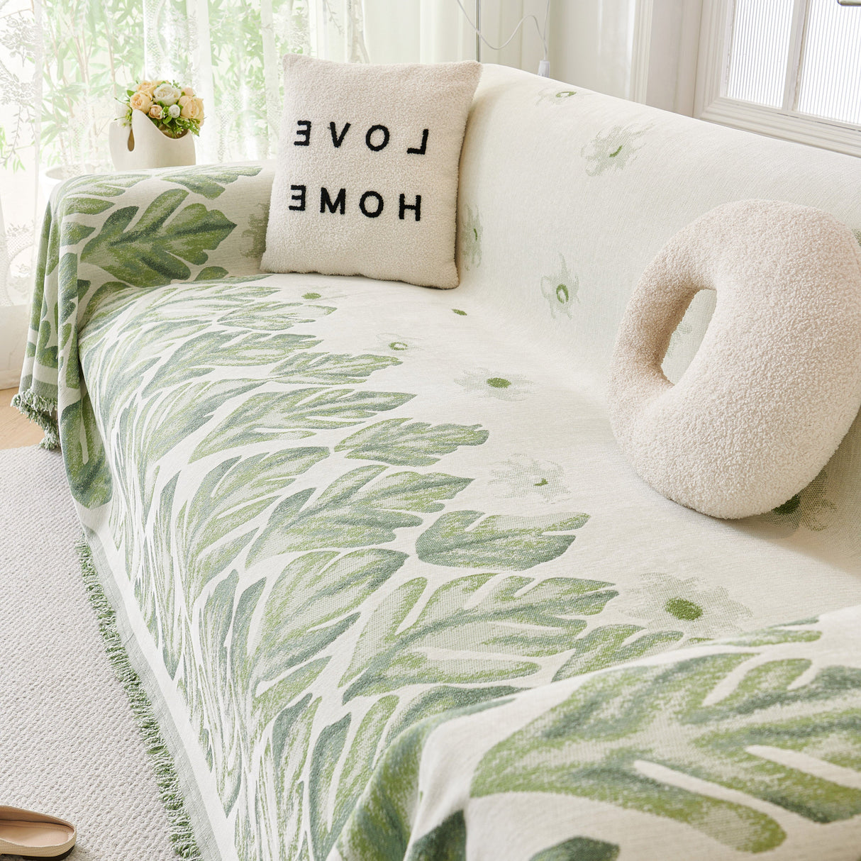 Soft Woven Leaf Couch Blanket, Pet-friendly Sectional Sofa Slipcover For Cats Dogs