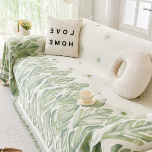 Soft Woven Leaf Couch Blanket, Pet-friendly Sectional Sofa Slipcover For Cats Dogs