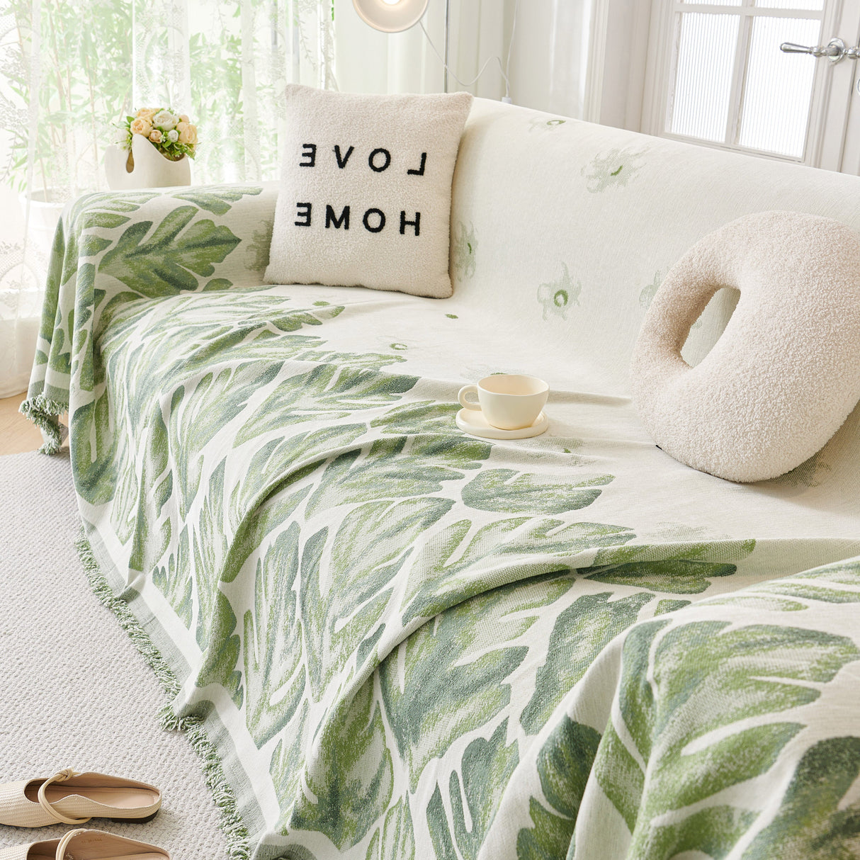 Soft Woven Leaf Couch Blanket, Pet-friendly Sectional Sofa Slipcover For Cats Dogs