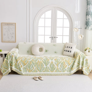 Soft Woven Leaf Couch Blanket, Pet-friendly Sectional Sofa Slipcover For Cats Dogs