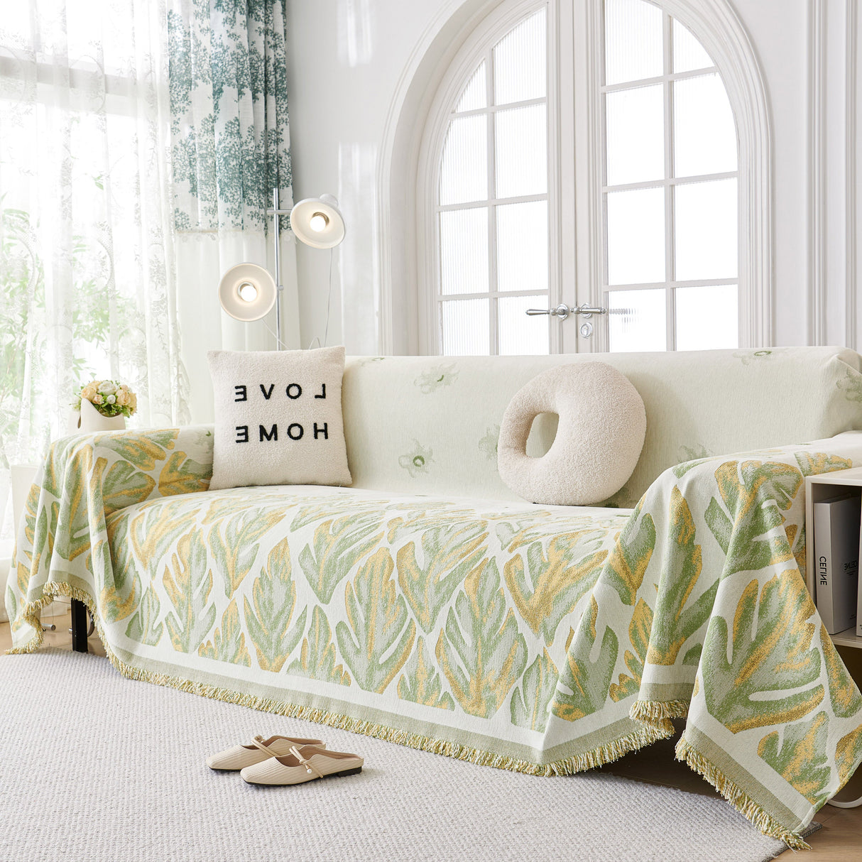 Soft Woven Leaf Couch Blanket, Pet-friendly Sectional Sofa Slipcover For Cats Dogs