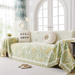 Soft Woven Leaf Couch Blanket, Pet-friendly Sectional Sofa Slipcover For Cats Dogs