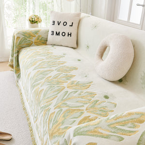 Soft Woven Leaf Couch Blanket, Pet-friendly Sectional Sofa Slipcover For Cats Dogs