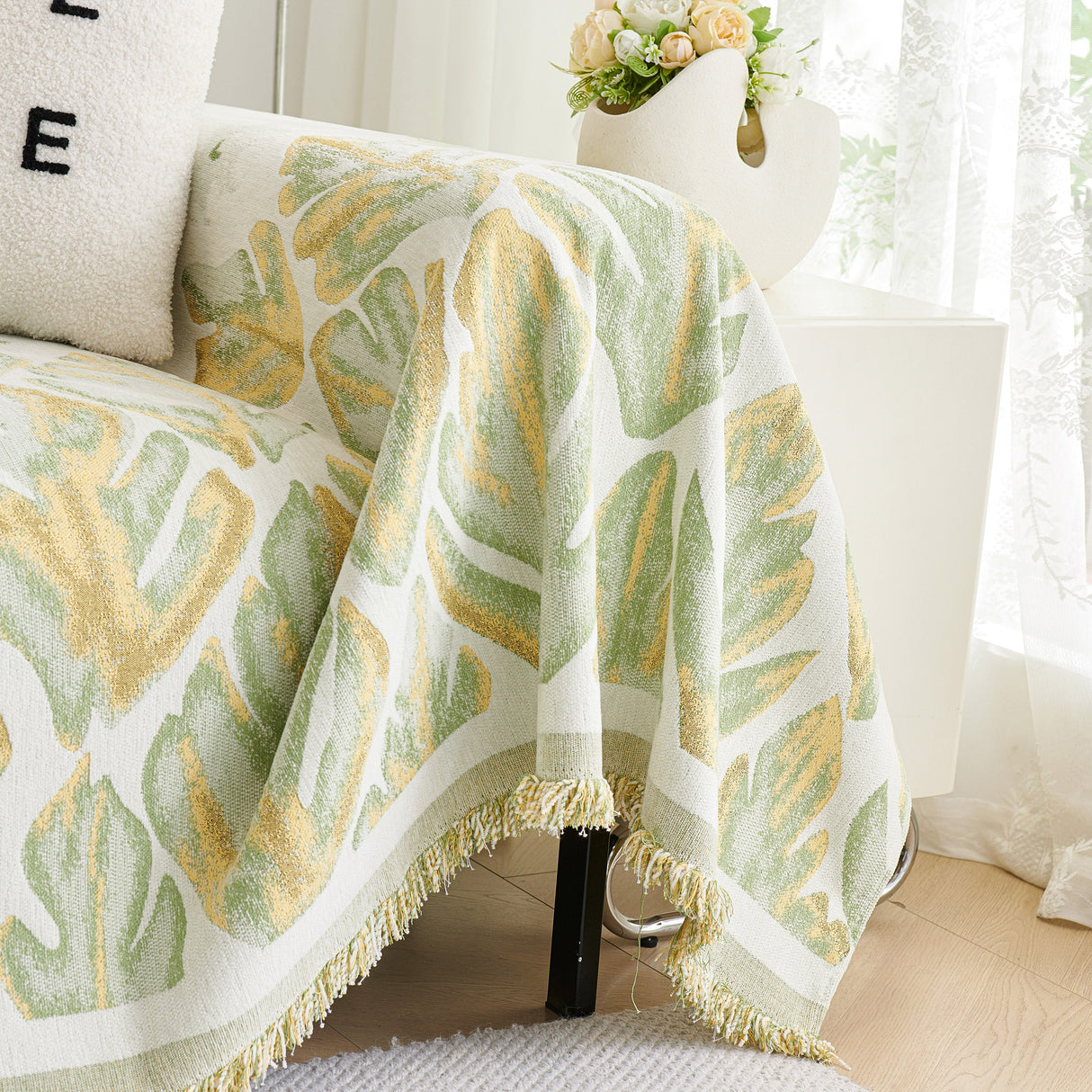 Soft Woven Leaf Couch Blanket, Pet-friendly Sectional Sofa Slipcover For Cats Dogs