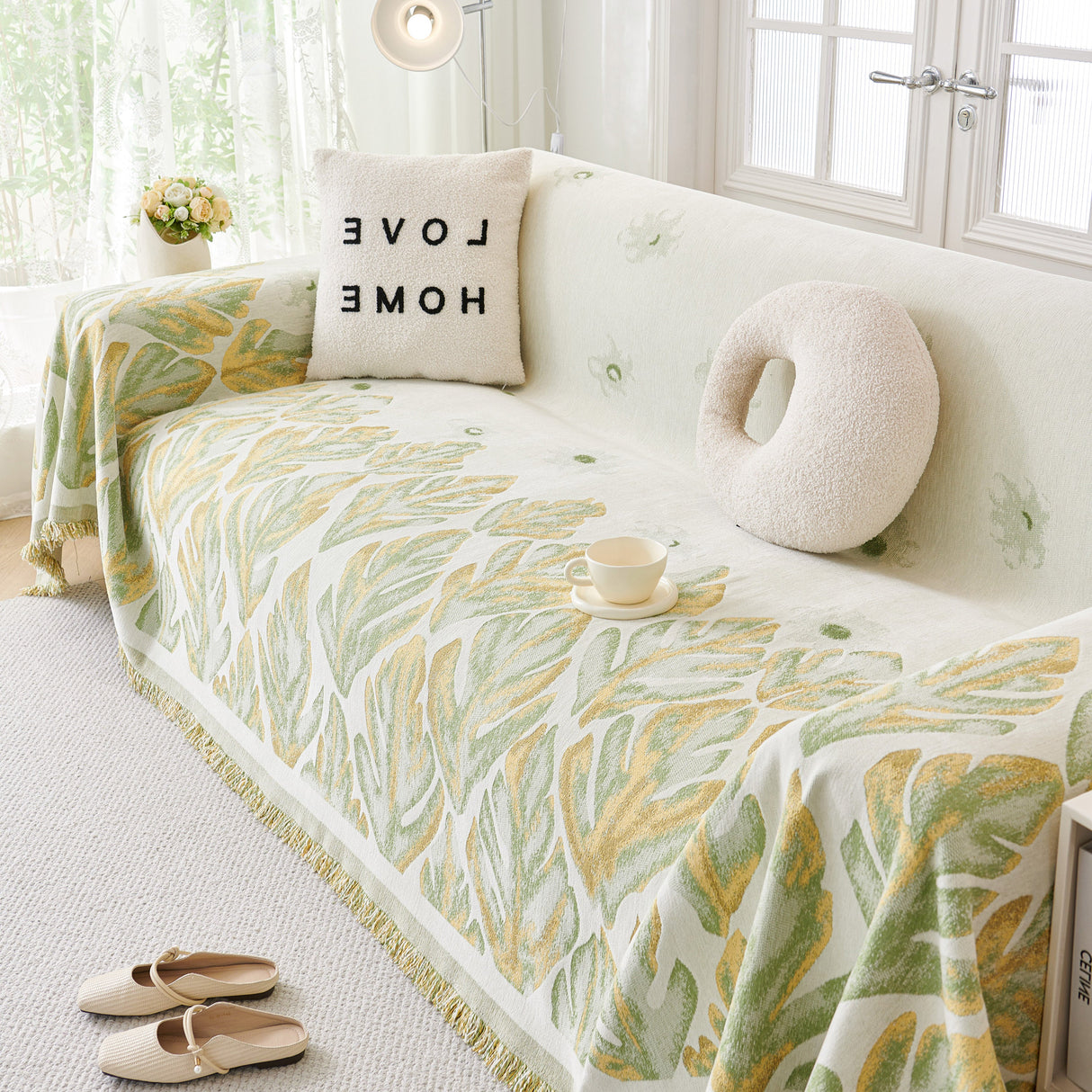 Soft Woven Leaf Couch Blanket, Pet-friendly Sectional Sofa Slipcover For Cats Dogs